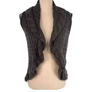 Almost Famous Cable Knit Open Front Sweater Vest Size M | Charcoal Gray Textured